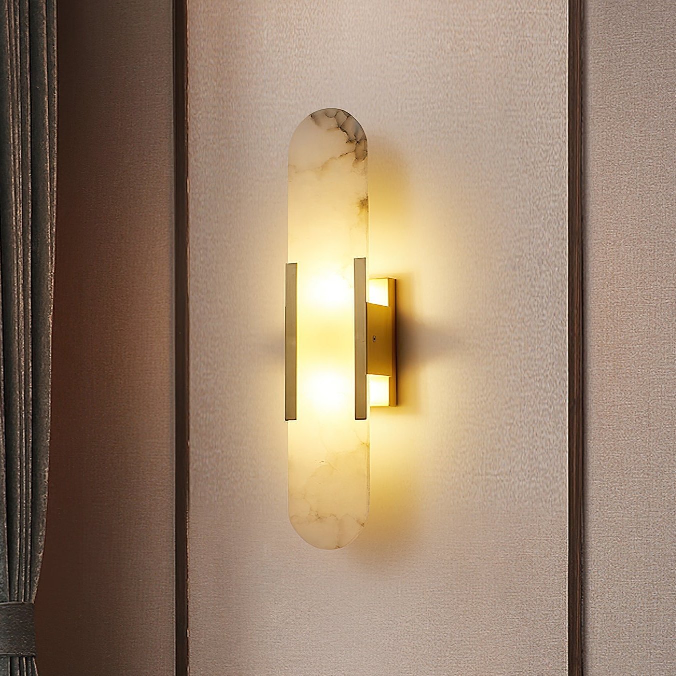 AlabasterGlow - Elegant Wall Light with Brass Accents