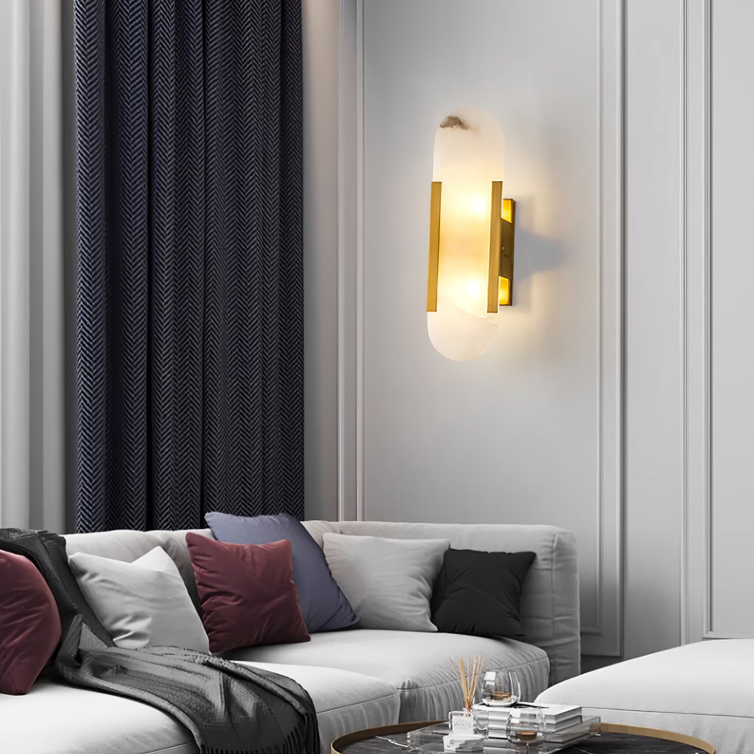 AlabasterGlow - Elegant Wall Light with Brass Accents