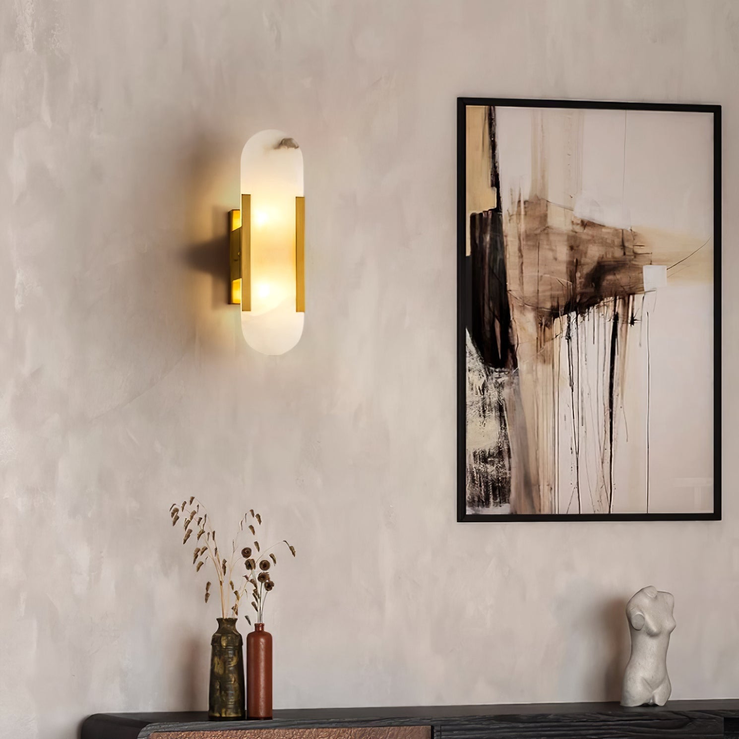 AlabasterGlow - Elegant Wall Light with Brass Accents