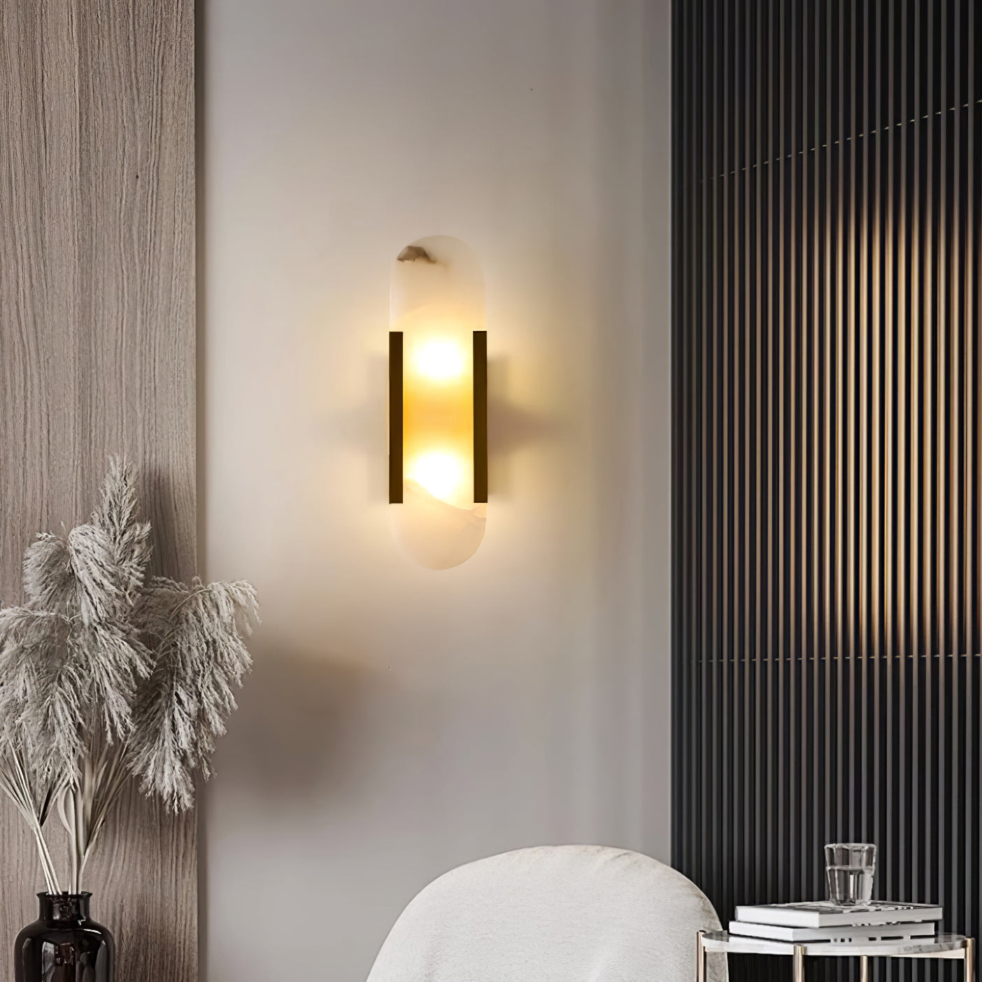 AlabasterGlow - Elegant Wall Light with Brass Accents